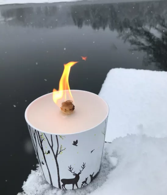 Schmelzlicht Winter Winterszene Wachs Reste Tischfeuer Terrassenfeuer Wachsfeuer