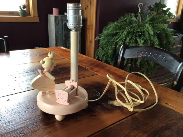 Vintage Nursery Plastics Nursery Pink Wooden Lamp Girl Crib No Shade WORKS
