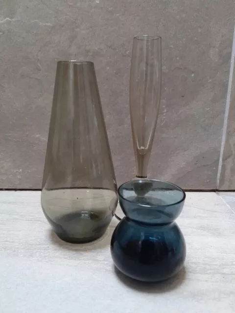 Vintage 1970's smoked glass vase set of 3