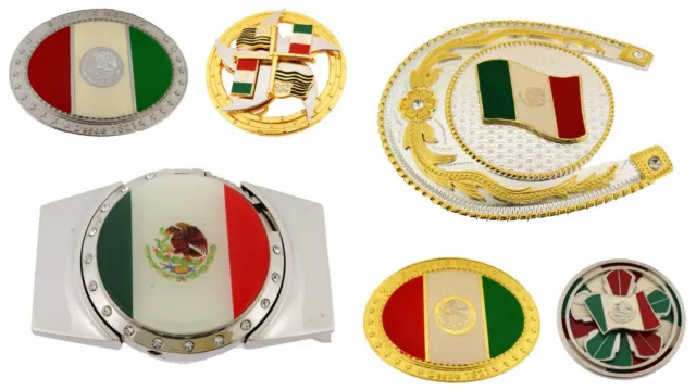 6 Pcs Belt Buckles Lot wholesale closeout overstock Mexico Mexican Western Flags