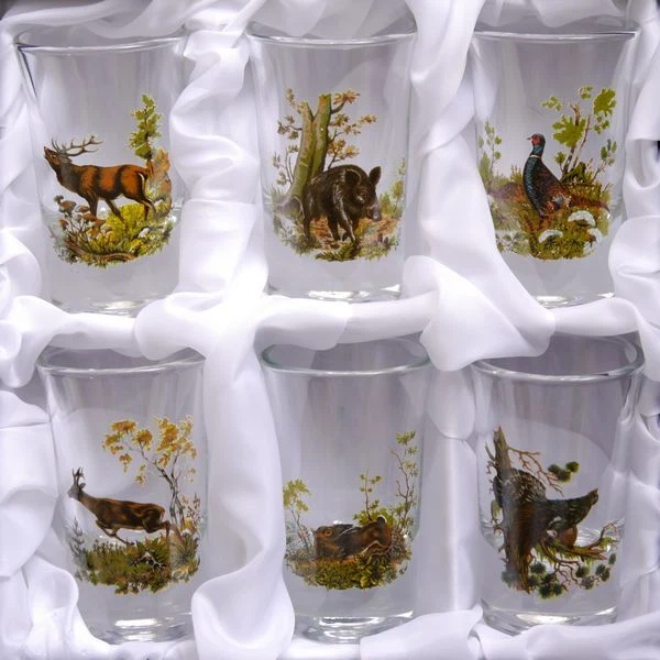 6 Piezas Aguardiente Vasos Juego - Alto - Con Jagddekor Color Seda 2 CL Nuevo