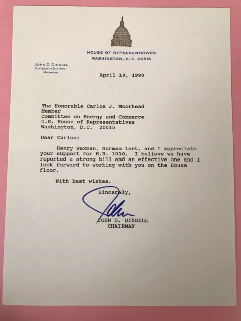 John Dingell 1990 Typed Letter Signed as Congressman - To Carlos Moorhead