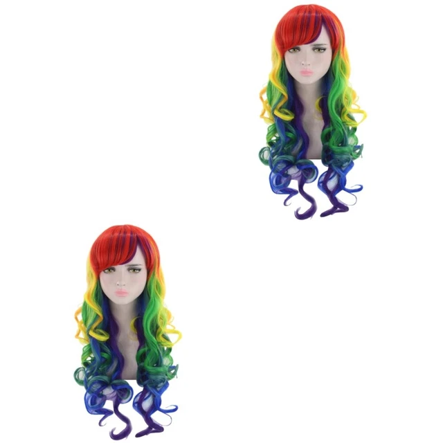 2 PC Full Wigs Women Halloween Gradient Cosplay Curly Lace Curls