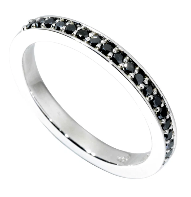 Black Diamond Wedding Ring Band 0.25 Carats Womens 14K White Gold Modern