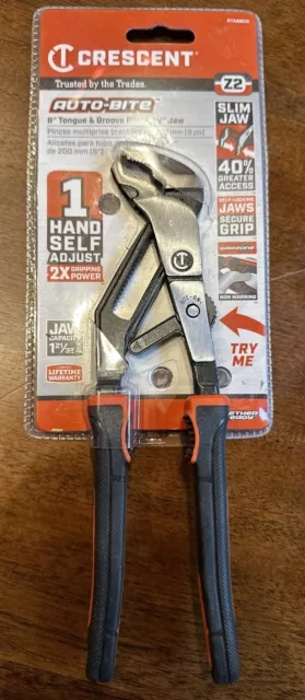 Crescent Z2 Auto-Bite Tongue And Groove Pliers 8'' Dual Material RTAB8CG