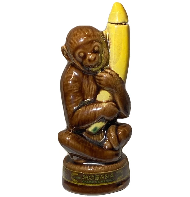 Mobana Crème De Banana Liqueur Monkey Decanter w/ Lid Empty 4.5” Primate Bottle