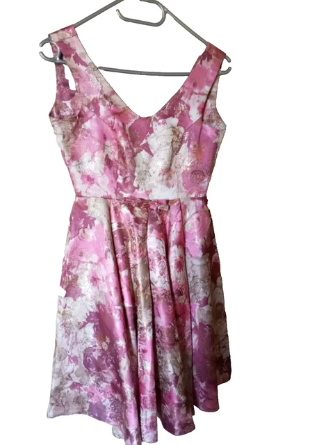 Robe De Soirée Violette Satin - Taille 36/38 - Manches Trois-quarts - Occasion Très Bon état