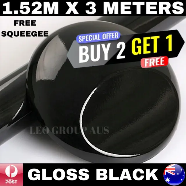 1.52M X 3M Gloss Black Car Vinyl Wrap Film Roll Air Release Sticker Decal