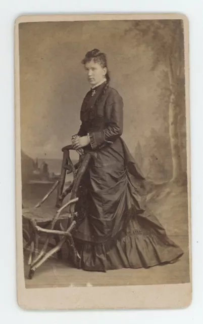 Antique CDV Circa 1870s Beautiful Woman Stunning Black Dress Barlows New York NY
