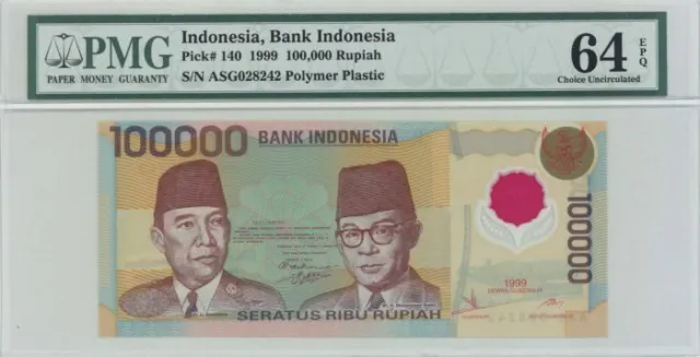 Indonesia, Bank Indonesia - 100,000 Rupiah - P-140 - PMG 64CU - 1999 dated Forei