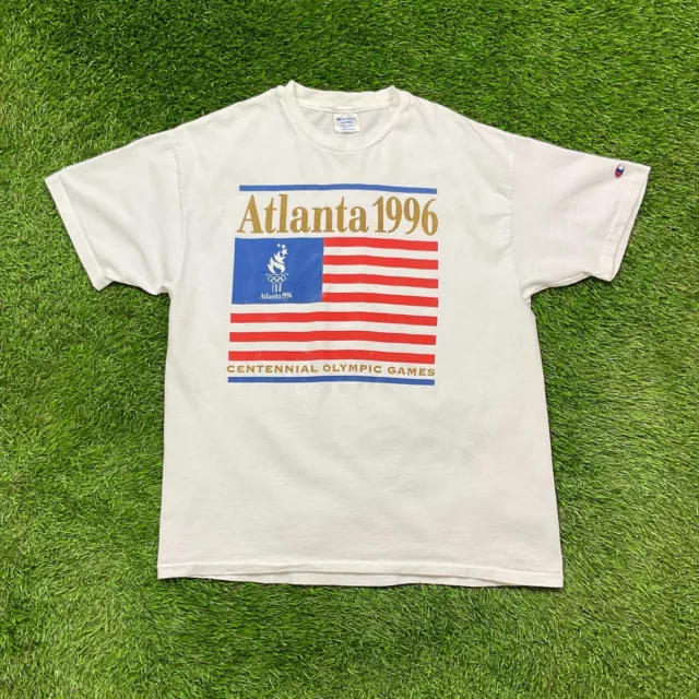 Vintage Atlanta Olympics T-Shirt Mens XL White 1996 Champion USA Made VTG 90s