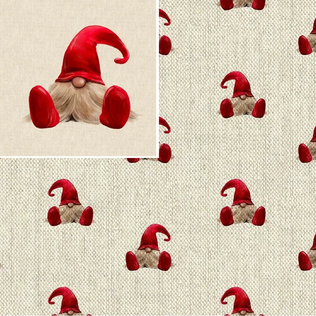 Cotton Rich Linen Look Fabric Christmas Elf Gonk Gnome Or Panel Upholstery Red