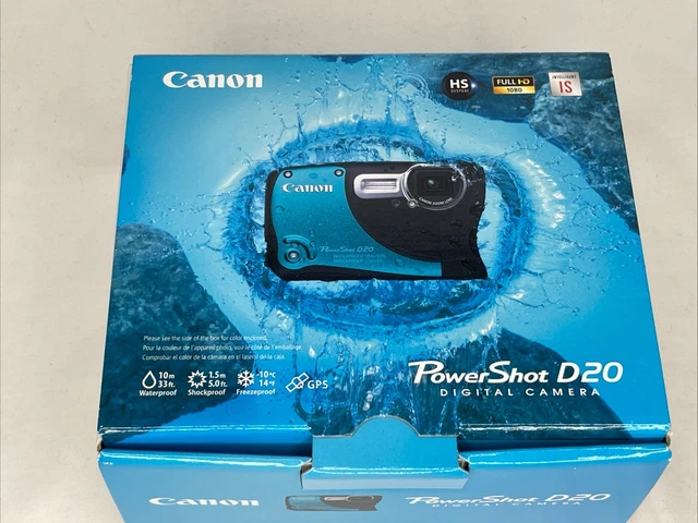 CANON POWERSHOT D20 12.1MP Digital Camera Waterproof Box 2 GB SD