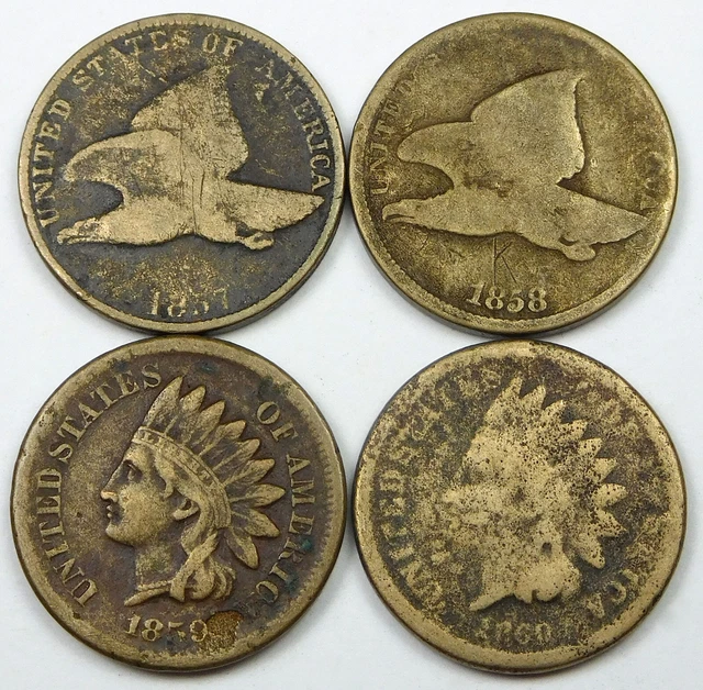 1857, 1858 Flying Eagle & 1859, 1860 Indian Head Cent Lot