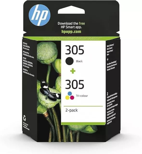 HP 305 Pack de 2 Cartouches d'Encre Noire et Trois Couleurs Authentiques