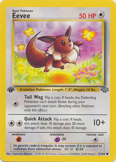 Eevee Common Pokemon Card 1st Edition Jungle Series 51/64