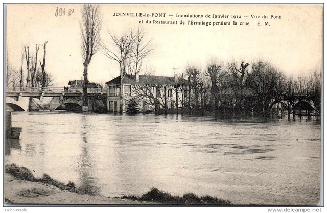 94 JOINVILLE LE PONT - crue 1910 - vue du pont et du restaurant.