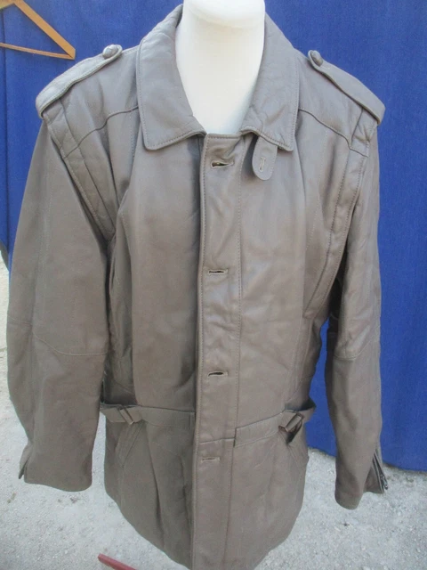 Veste Vintage En Cuir Gris-marron - Taille 36, Style Trench, Occasion Très Bon état