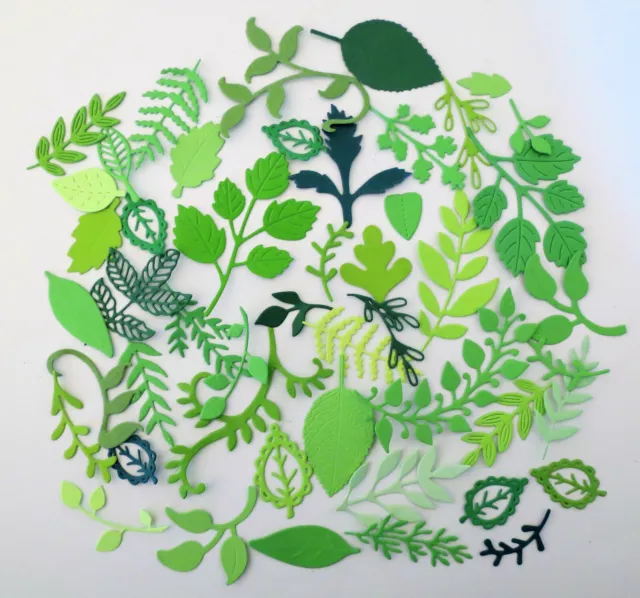 50 Assorted Green Foliage and Leaf Die Cut and Paper Punch Embellishments