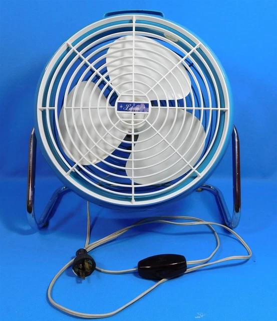 VINTAGE MCM LAKEWOOD Electric Fan Aqua Blue Metal 12" Type 63 99.95