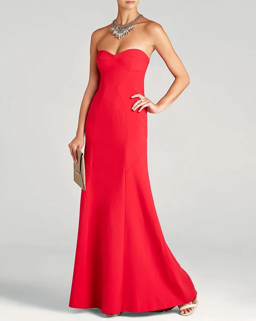 BCBG Max Azria 'Surrey' ~ Red Crepe Strapless Bustier Formal Gown 12 NEW $398