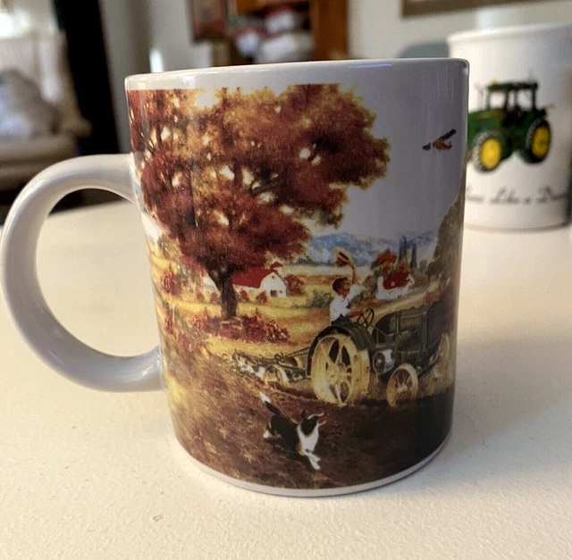 John Deere Tractor Nostalgic Gibson Coffee Tea Cup Mug Farm Plowing Scene