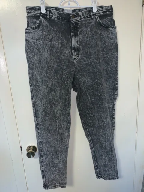 Vintage Venezia Mom Jeans Womens SZ 15 Black Acid Wash 80s High Waist Ankle Zip