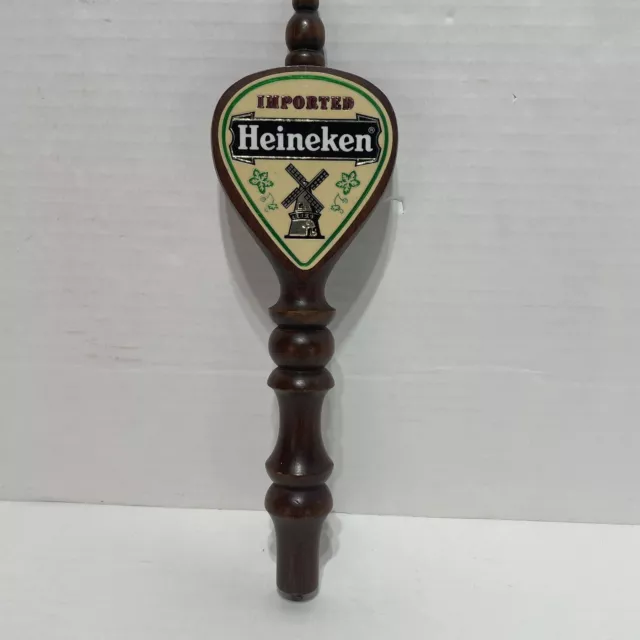 VINTAGE HEINEKEN IMPORTED BEER BAR TAP KEG WOOD WOODEN PULL HANDLE 1980s