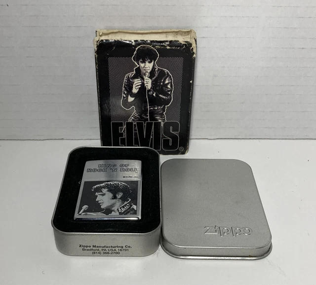 Zippo 2000 Brushed Chrome Lighter Elvis King Of Rock 'N Roll