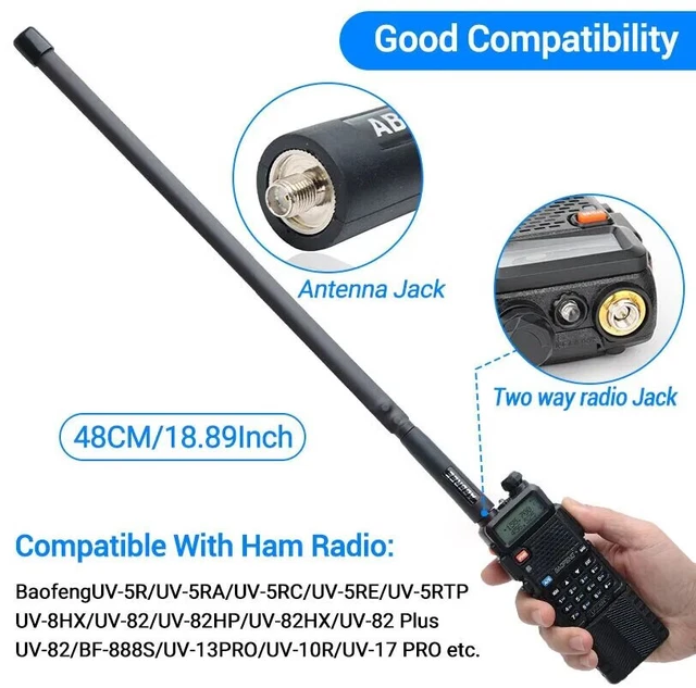 Antenne Tactique ABBREE Pliable SMA-F - Double Bande VHF/UHF (144/430 MHz)