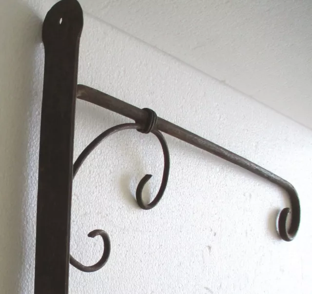 HUGE antique 18th century wrought iron trade sign wall bracket hanger hook 3