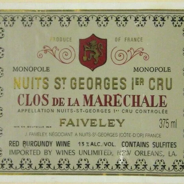 Clos Marechale Wine Label ONLY Nuits St George Cru France Faiveley