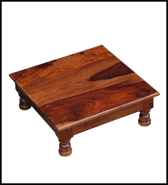Solid Sheesham Teak Wood Chowki Bajot Multipurpose Stool Stand - Maple Finish