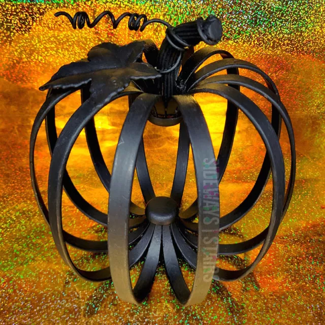 CALABAZA DE HIERRO FORJADO 8,5" Halloween escultura de metal 3D hecha a mano negro gótico RARA 3