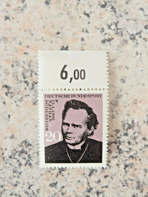 1 Briefmarke BRD Nathan Söderblom 20 Pfg.1966 postfrisch mit Randstück oben