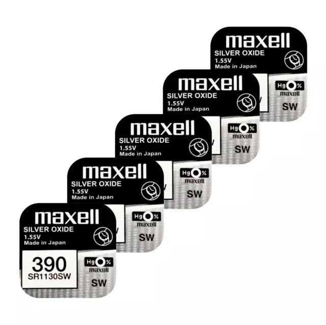 5 Maxell 390 389 SR1130SW Batterie Argento 1.55V Batteria Orologio Scadenza 2022