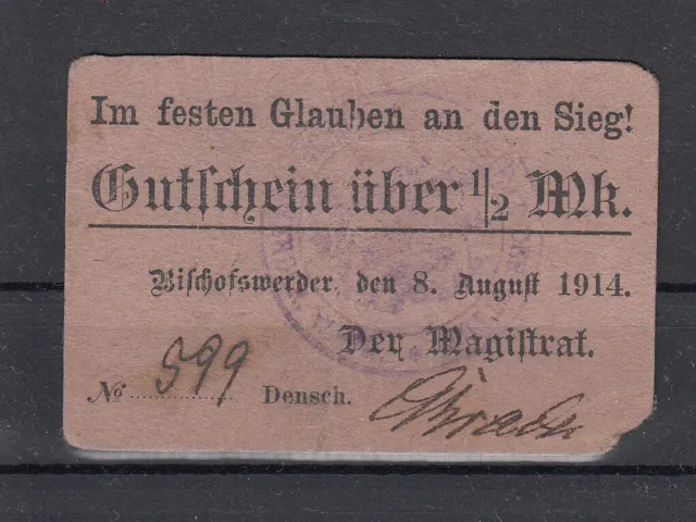 Bischofswerder - City - 1/2 Mark - 08.08.1914 - Dießner 29.2c)