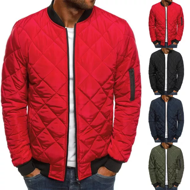 Mens Quilted Padded Puffer Jacket Casual Zipper Winter Warm Spring Outwear Coat