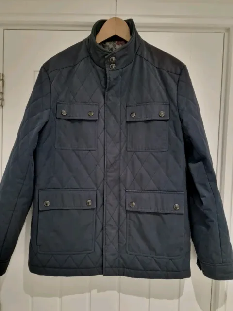 Ted Baker Quilted Jacket Mens Large Size 4 Utility Navy Blue Full Zip