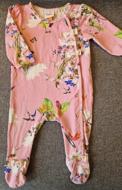 Ted Baker Baby Girl sleepsuit 3-6 Months pink floral butterfly babygrow (327)