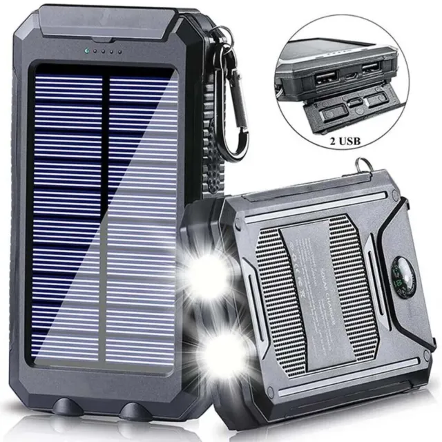 30000mAH Wasserdichte Solar PowerBank Dual USB Externes Phone Ladegerät Outdoor