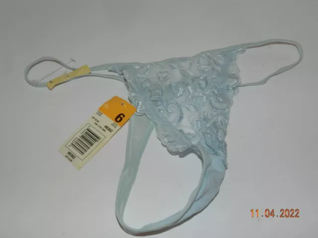 VTG Secret Treasures size 6 sky blue lace thong panties NWT