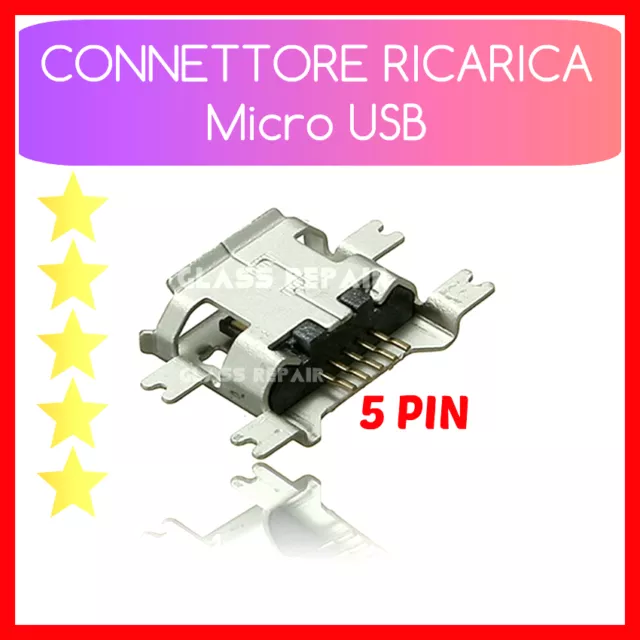 CONNETTORE RICARICA Micro USB 5 PIN - 4 PIEDINI ORIZZONTALI x TABLET SMARTPHONE