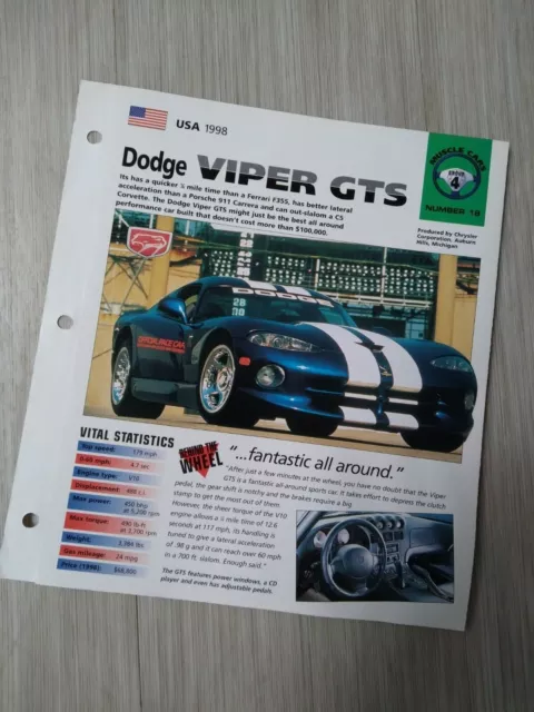 1998 Dodge VIPER GTS IMP Spec Sheet / Brochure