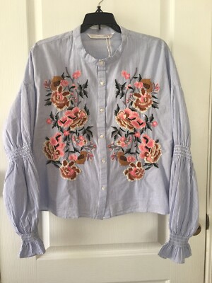 NWT ZARA Trafaluc EMBROIDERY  Top  In Blue Combo  Size M  Pretty! Msrp$49.99