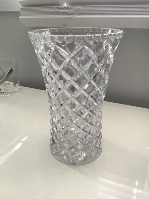 💎💎 Beautiful Mid Century Diamond Cut Lead Crystal Large Vase - Vintage 💎💎