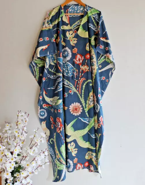 Indian Beach Wear Long Caftan Dress Women's Cotton Kaftan Floral Printed Kimono