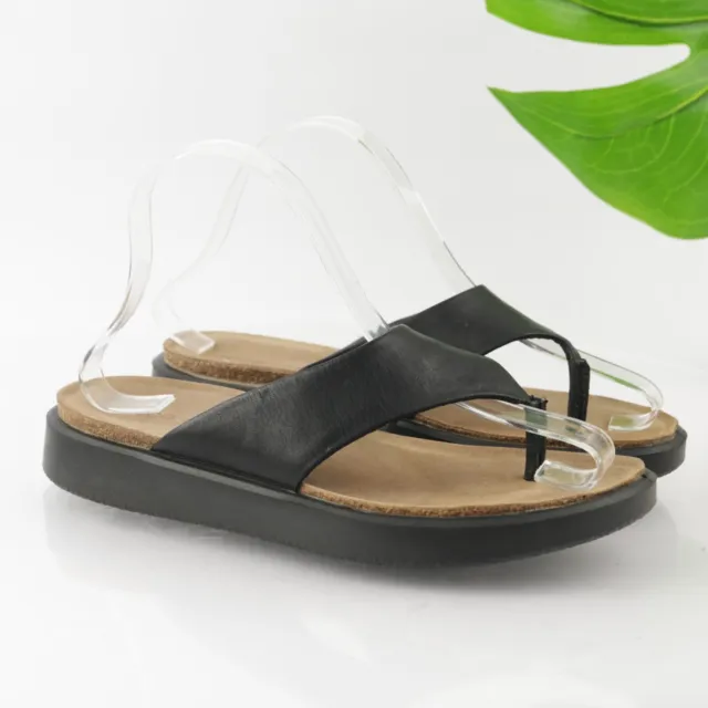 Ecco Women's Corksphere Sandal Size 7 Thong Slide Flip Flop Black Leather Shoe