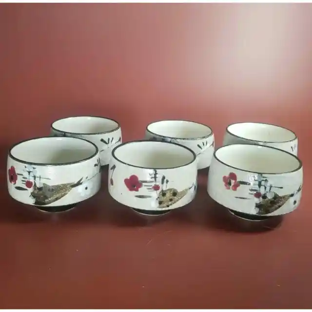 Set of 6 Vintage Japanese Yunomi Pottery Teacup Glazed Ceramic for Matcha, Tea