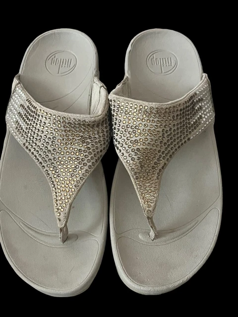 FITFLOP •Women 9/EU 41• Flare Rhinestones Crystals Bling Suede Sandals Tan Beige 2